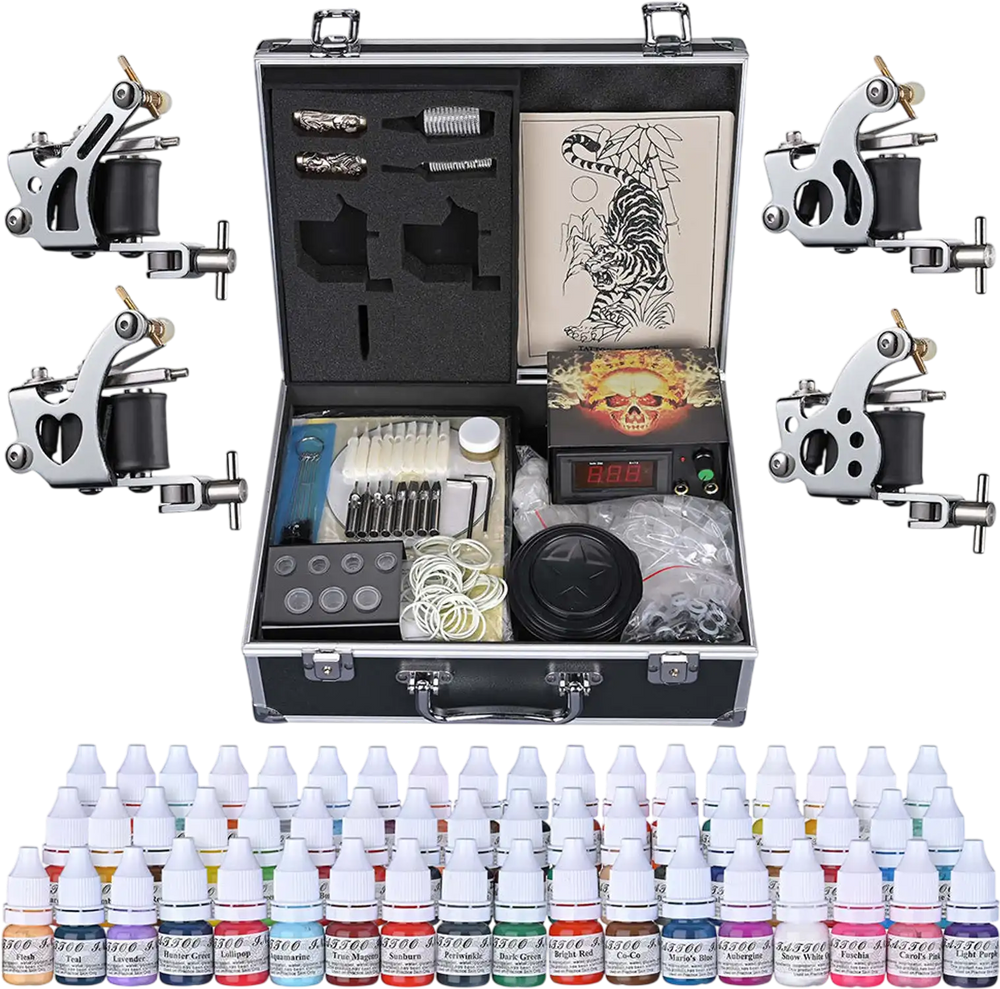 Yescom Tattoo Machine Kit 4 Guns w/ LCD Power Supply 54 Color Inks & C ...