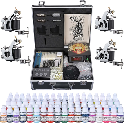 Yescom Tattoo Machine Kit 4 Guns w/ LCD Power Supply 54 Color Inks & Case New