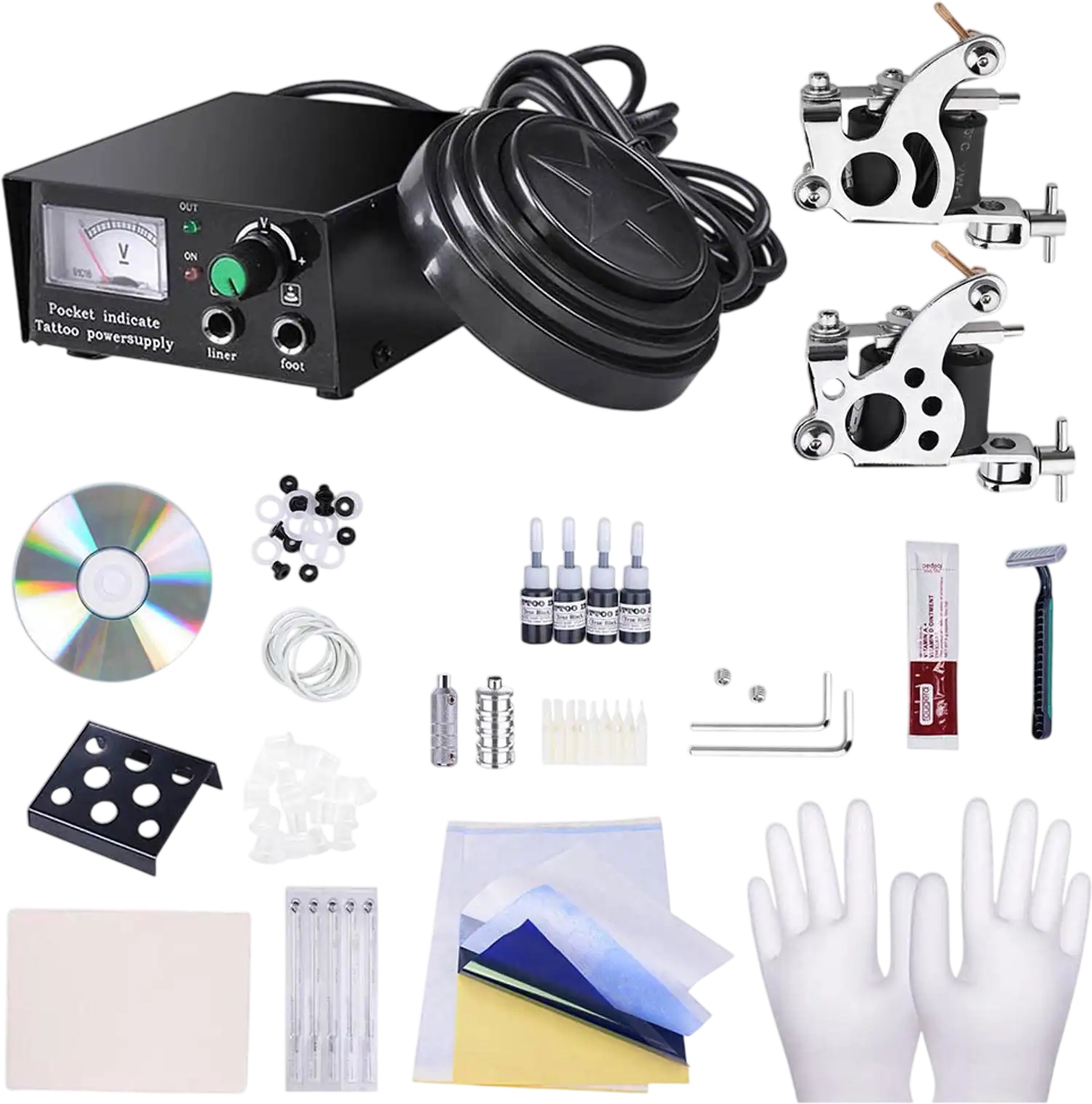 Yescom Tattoo Machine Kit with 2 Guns, Power Supply and 4 Inks New