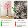 5.5 FT tall artificial cherry blossom tree with pink flowers, featuring a stable pot and realistic wood trunk for home.