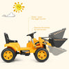 Kids ride-on excavator in yellow with lifting arms for realistic digging, suitable for various terrains and ASTM.