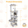 Multi-level 69-inch cat tree with top perch, cozy condo, and removable toys for climbing and scratching.