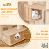 Semi-enclosed cat condo and round cat condo for cozy napping and air circulation in a 69-inch tall cat tree.