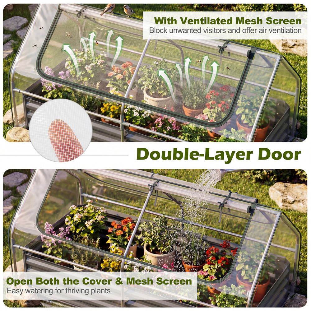Double-layer door with ventilated mesh screen for the 69 x 33 x 12 inch galvanized raised garden bed, ideal for plant.