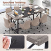 Spacious 6FT conference table with wood grain finish, seats 6-8, featuring built-in power outlets for office use.