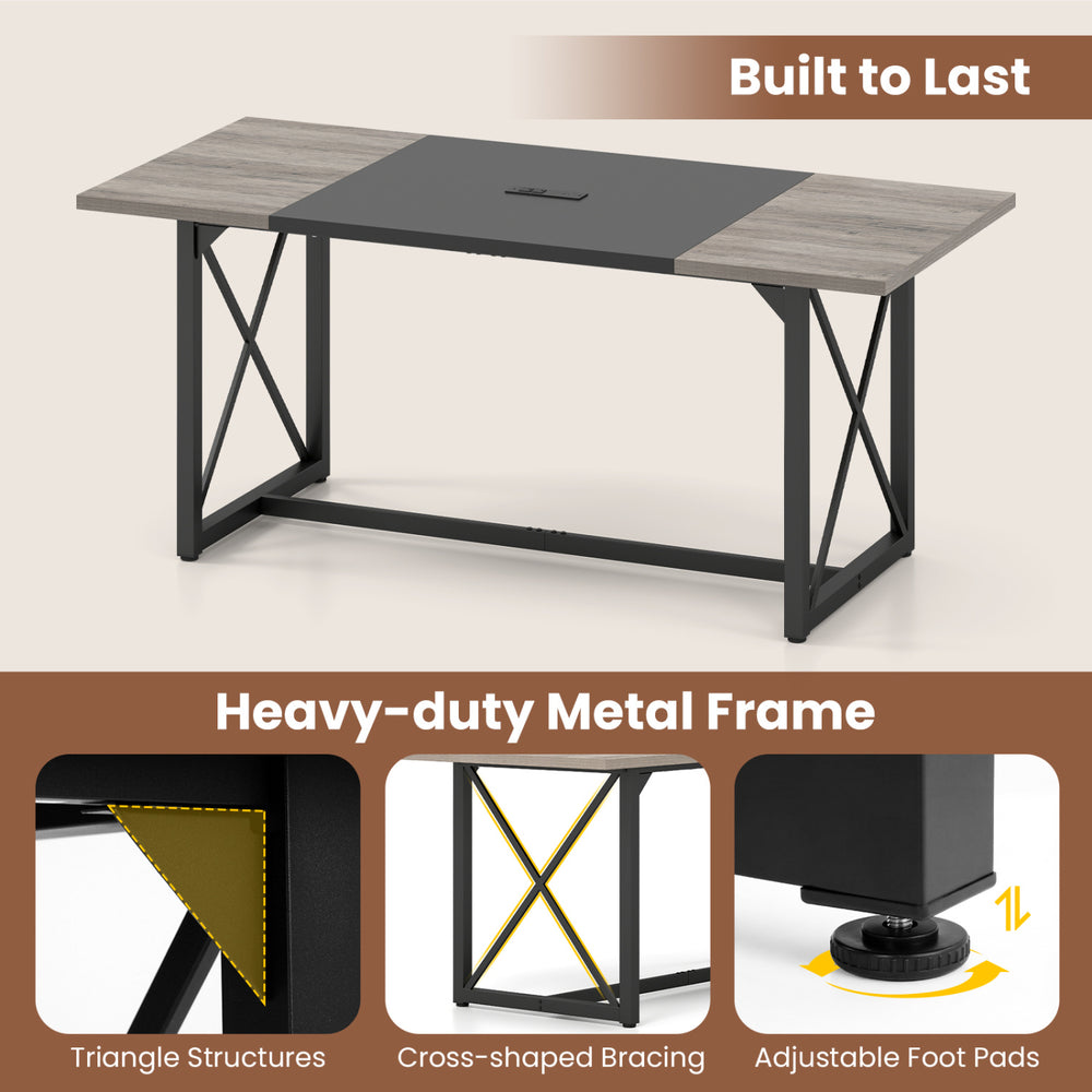 6FT conference table with wood grain finish, power outlets, and heavy-duty metal frame for office or dining use.
