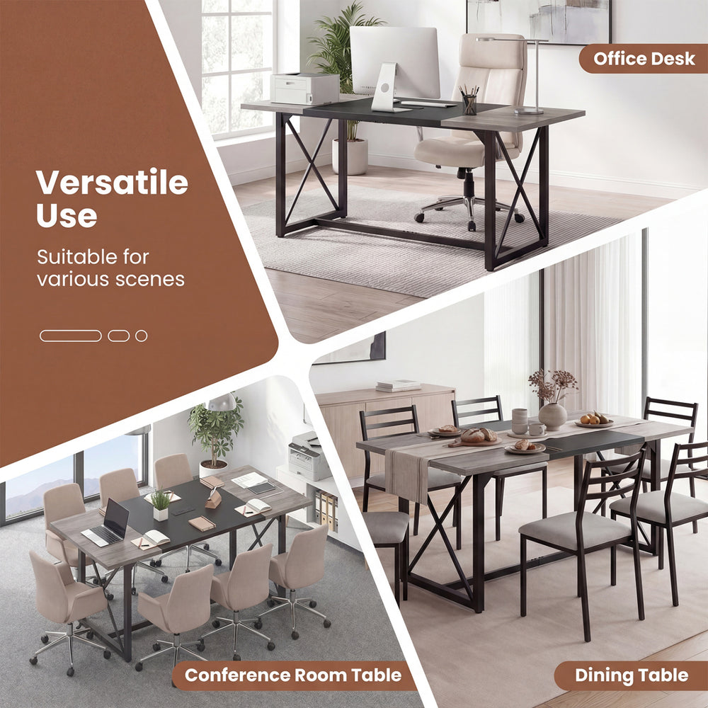 6FT conference table with power outlets, wood grain finish, seats 6-8, ideal for office, dining, or conference use.