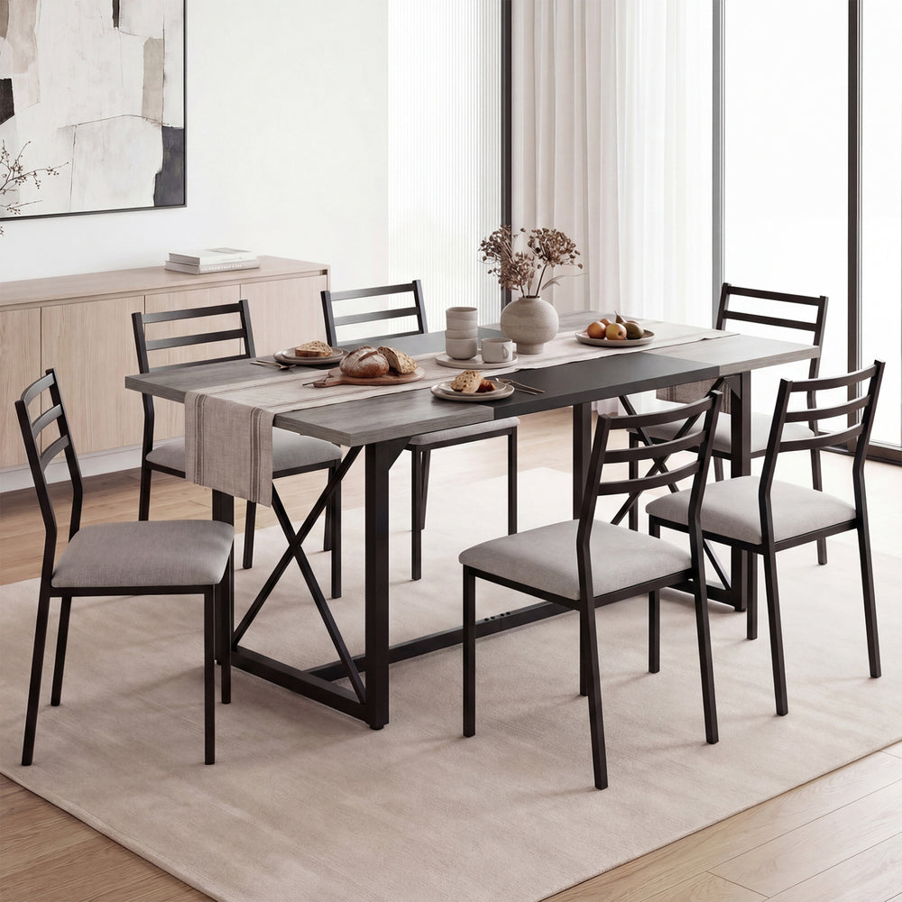 6FT conference table with wood grain finish, seats 6-8, featuring built-in power outlets for versatile office use.