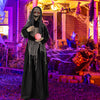 Life-sized Halloween animatronics standing witch with glowing eyes and magical ball, perfect for spooky outdoor decor.