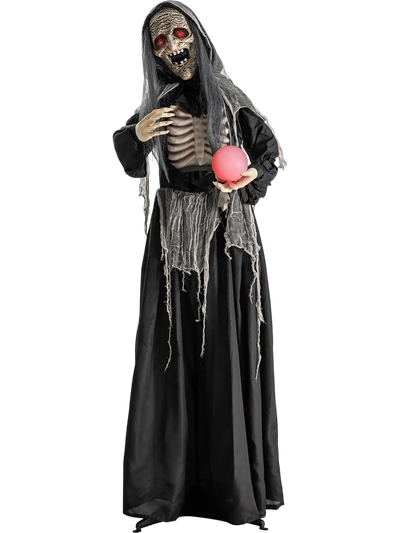 Costway 6' Halloween Animatronics Standing Witch Light Up Eyes Magical Ball 68495312 New