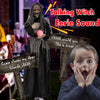 Life-sized Halloween animatronics witch with eerie sounds, movable arms, and a glowing magical ball for chilling.