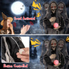 Life-sized Halloween animatronic witch with glowing eyes and magical ball, sound activated or button controlled for.