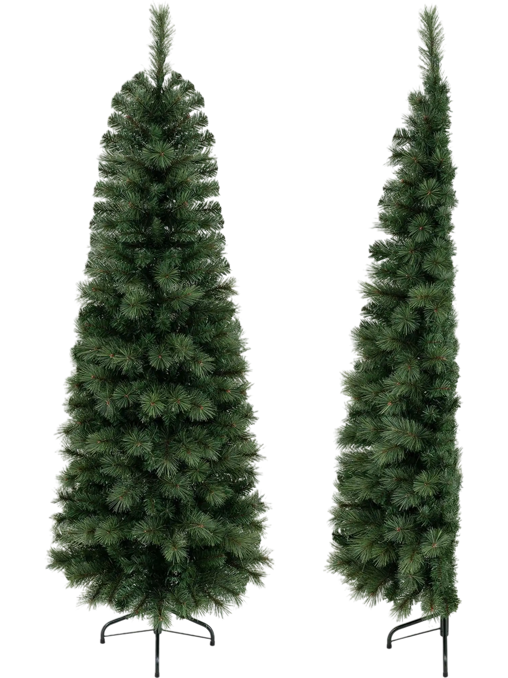 Half-shaped 6/7FT pre-lit artificial Christmas tree features 150 warm white LED lights, ideal for festive decor in tight spaces.