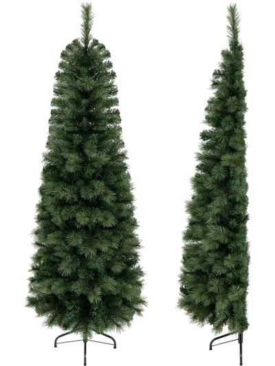 Costway Pre-Lit Half Artificial Christmas Tree Warm White LED 6/7' 49599614 New