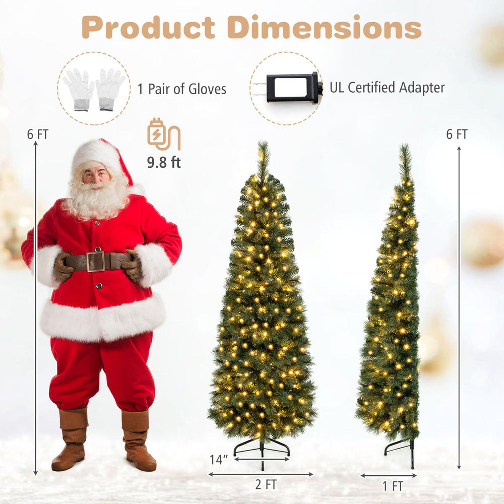Pre-lit half artificial Christmas tree, 6/7FT, features 120/150 warm white LED lights, perfect for smaller spaces.