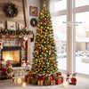 Half-shaped 6/7FT pre-lit artificial Christmas tree with varied leaf textures and 8 lighting modes for a cozy holiday ambiance.