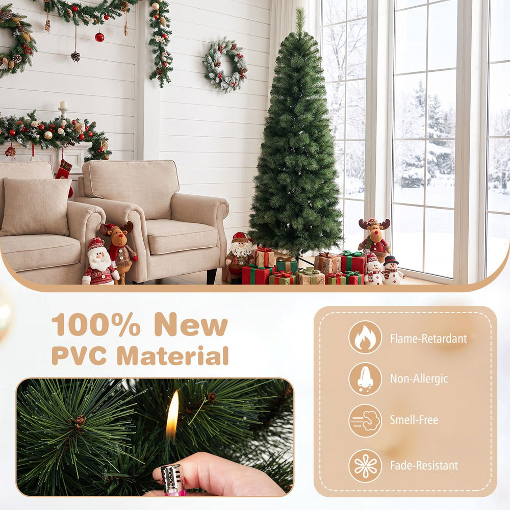 Pre-lit half artificial Christmas tree with 120 warm white LED lights, made of flame-retardant PVC for safe holiday decor.