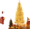 Pre-lit 6 ft silver tinsel Christmas tree with 300 LED lights, perfect for festive decoration in small spaces.