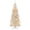Pre-lit 6 ft silver tinsel Christmas tree with 300 LED lights and 790 branch tips, perfect for festive decoration.