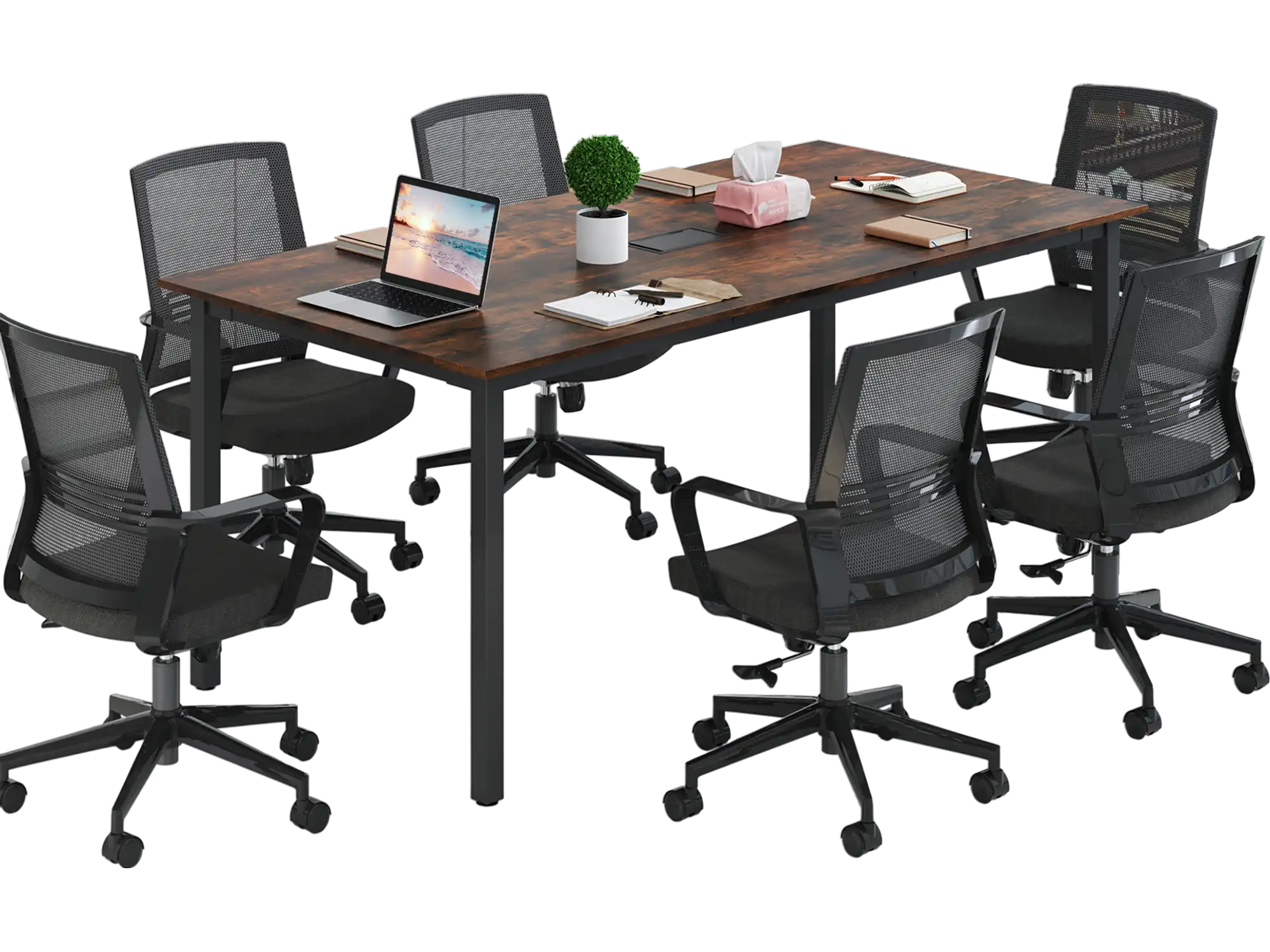 Costway 6' Conference Room Meeting Table Rectangle Desk Seats 8-10 Rustic Brown 549316287 New