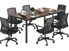 Large rustic brown conference room table for 8-10 people with a spacious 6 ft x 3 ft tabletop and cable management.