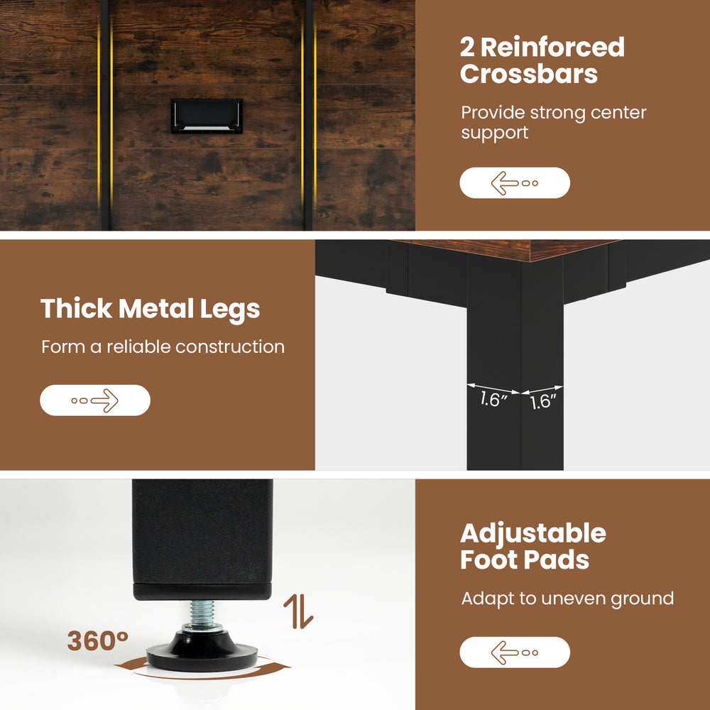 Close-up of the 6 feet conference room table's thick metal legs and adjustable foot pads for stability on uneven ground.