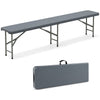 Gray 6-foot plastic folding bench with handle, heavy-duty frame, and compact design for outdoor events and storage.