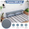 Gray 6-foot plastic folding bench with HDPE seat, waterproof surface, and handle for easy transport, ideal for outdoor.