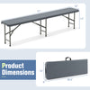 Gray 6 feet plastic folding bench with handle, featuring a heavy-duty frame and compact design for easy storage.