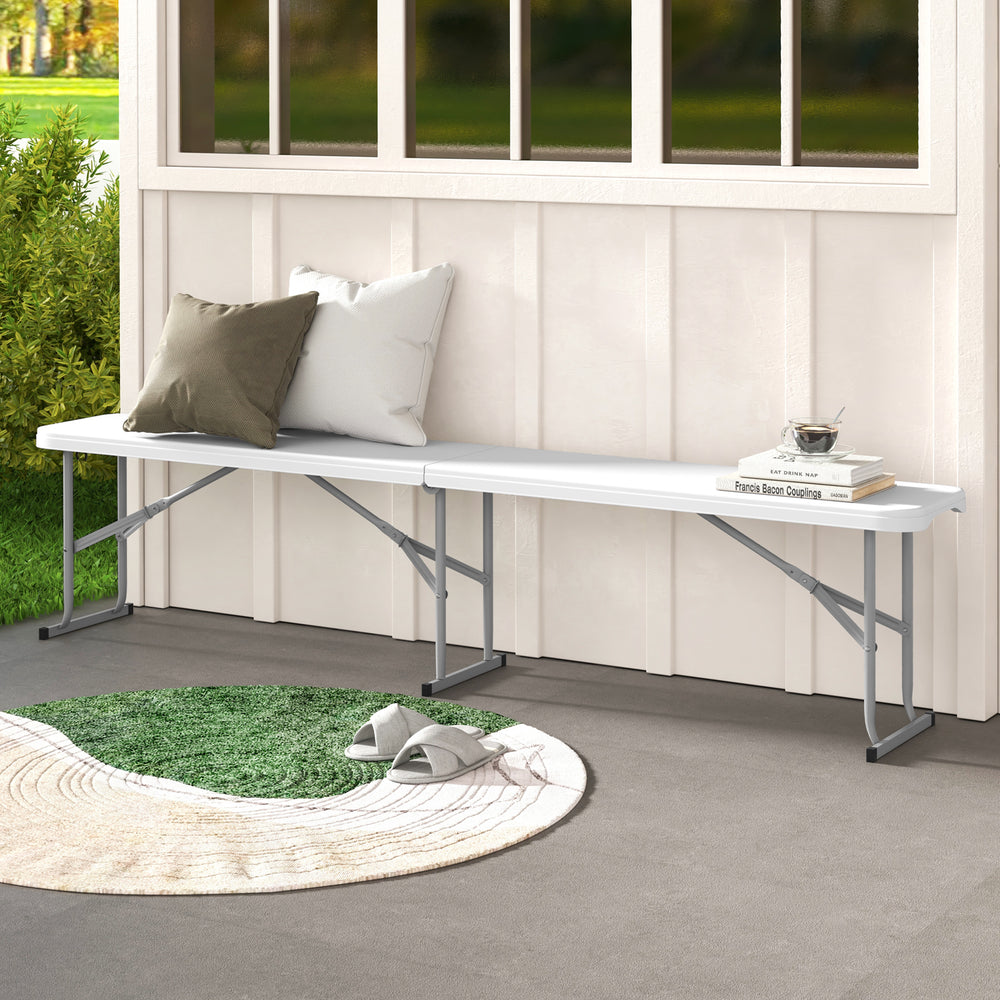 6 Feet Plastic Folding Bench Picnic Camping Dining Seat with Carrying Handle-White - Gallery View 1 of 9