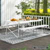 White 6-foot plastic folding bench with carrying handle, suitable for outdoor dining and camping, accommodating three.