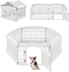 6-panel white plastic dog playpen with locking door, versatile shapes for indoor or outdoor pet containment.