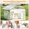 6-panel white plastic dog playpen with locking door, easy assembly, suitable for indoor and outdoor use.