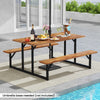 6-person acacia wood picnic table with 2 built-in benches, perfect for outdoor dining by the poolside.