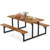 6-person acacia wood picnic table with 2 built-in benches, ideal for outdoor dining on patio or garden.