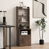 Rustic brown 6-tier bookshelf nightstand with charging station, cabinet, and adjustable shelves for versatile storage.