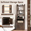 6-tier bookshelf nightstand in rustic brown with charging station, adjustable shelves, and large storage cabinet.