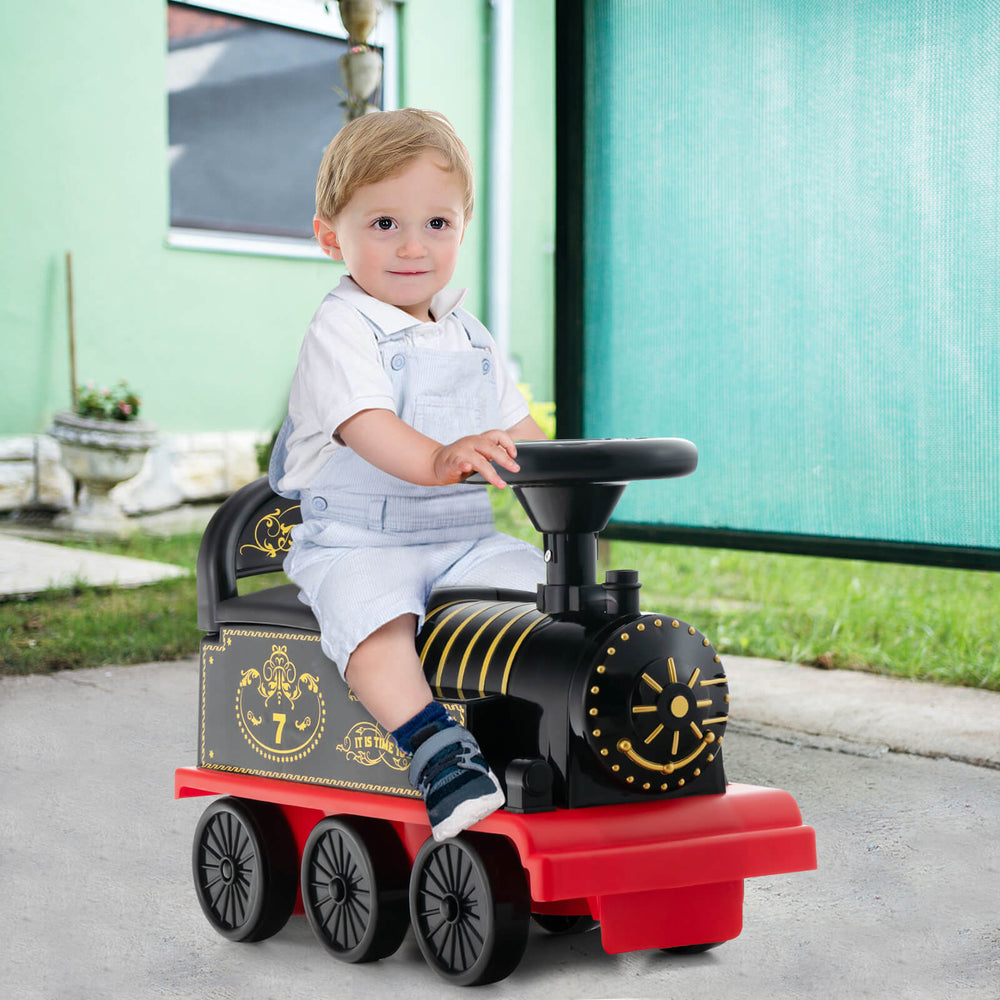 6V Electric Kids Ride On Car Toy Train with 16 Pieces Tracks-Black - Gallery View 1 of 11