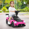 Pink Maserati licensed electric kids ride-on car with foot pedal, LED lights, and steering wheel for fun outdoor.