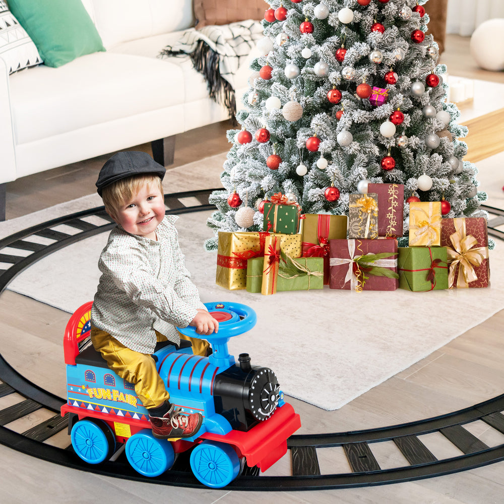 6V Electric Kids Ride On Car Toy Train with 16 Pieces Tracks-Navy - Gallery View 1 of 10