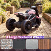 Kids electric motorcycle in pink with 3 large textured wheels, LED headlight, and music features for toddlers aged 3-5.