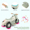 Kids electric ride-on motorcycle in beige with wide seat, stable structure, and bubble maker for fun outdoor play.