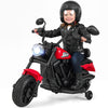 Kids motorcycle in red with headlight, training wheels, and comfortable seat for safe riding fun.