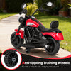 Red 6V kids motorcycle with training wheels, headlights, and music, designed for safe and enjoyable riding for ages 3+.