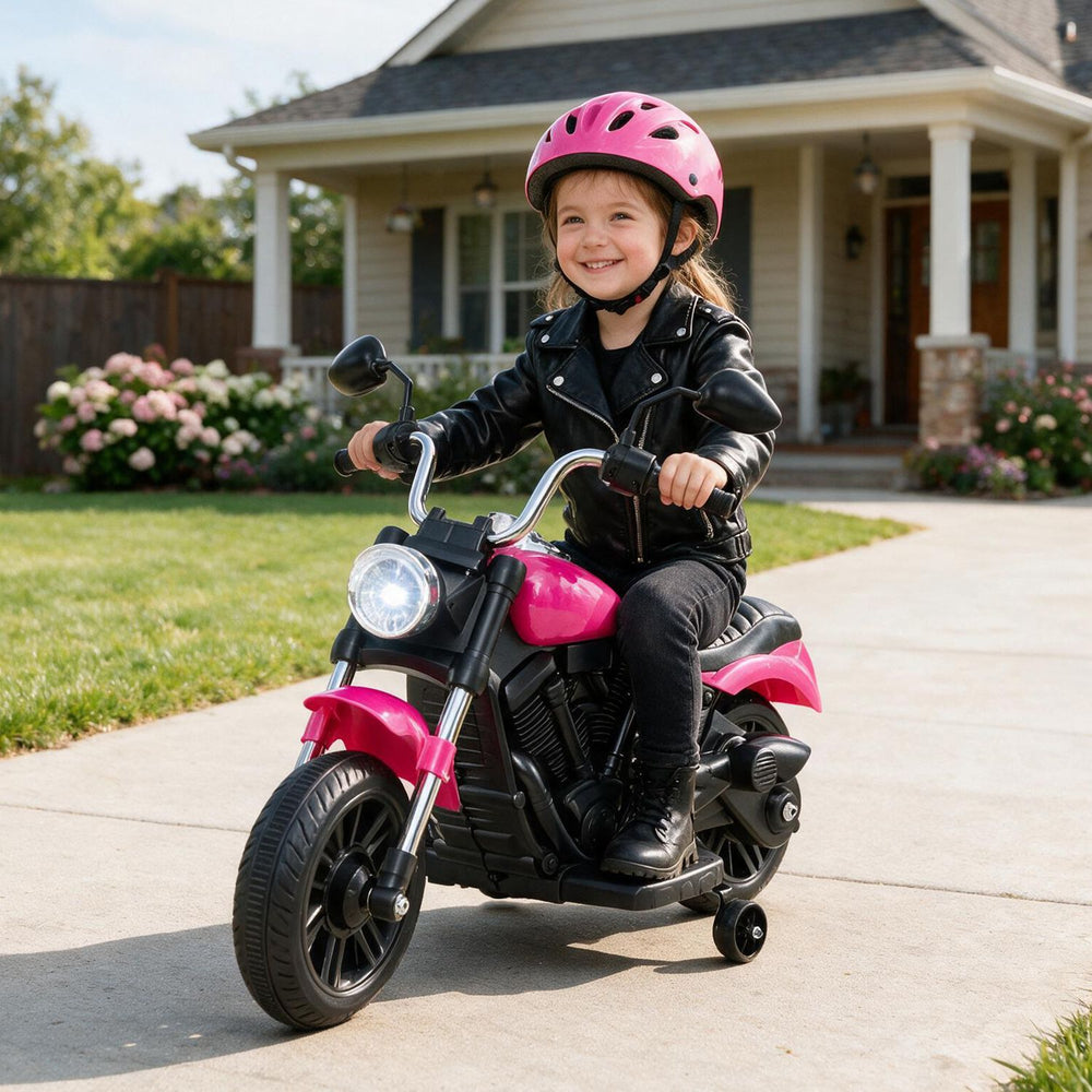 6V Kids Motorcycle with Detachable Training Wheels and Music for Ages 2-5-Pink - Gallery View 1 of 10