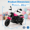 Kids' pink motorcycle with detachable training wheels, 6V battery, and music, designed for ages 2-5, supports 44 lbs.