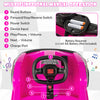 Close-up of the pink steering wheel with sound buttons and remote control features for the 6V Kids Ride On Go Cart.