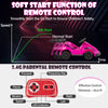 6V kids ride-on go cart in pink with remote control, safety belt, and soft start function for secure driving.