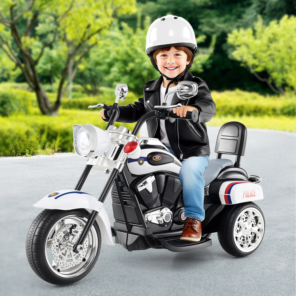6V Powered Toddler 3-Wheel Motorbike Ride On Toy with Horn and Headlight-Black and White - Gallery View 1 of 10