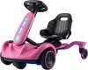 Pink 6V ride-on drift car features glowing wheels, adjustable seat, and all-terrain capability for fun outdoor rides.